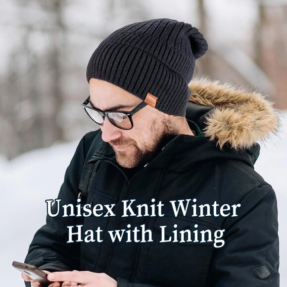 Ocatoma Winter Beanie Hat for Men Women Soft Lined Cuffed Ski Knitted Toque - Picture 4 of 9